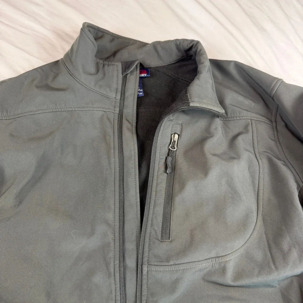 Free Country Mens Softshell Jacket Gray Black Water Resistant Fleece Lined M